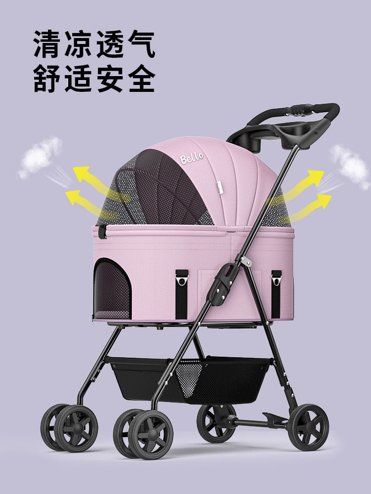 Bello Large 3-in-1 Pet Strollers with Detachable Carrier Foldable Travel Pet Stroller SP02F-L Black