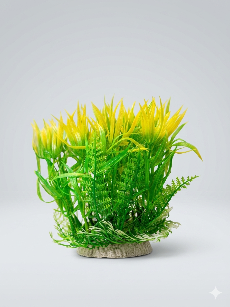 Yellow-Green Spiky-Leaf Artificial Aquarium Plant Fish Tank Decoration