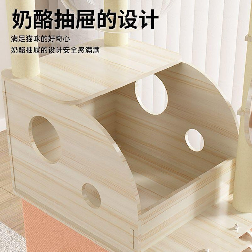 CatTree Modern Wooden Scratching Post Cat Tree Climbing Cat Tower With Clear Bowl TS01