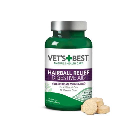 VET'S+BEST Hairball Relief Digestive Aid For Cat 60 Chewable Tablets