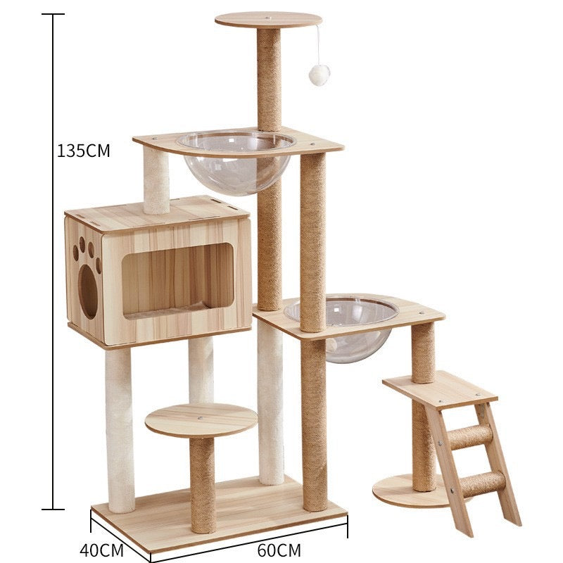 CatTree Modern Wooden Cat Tree Scratching Post Cat Tower With Space Capsule Y15