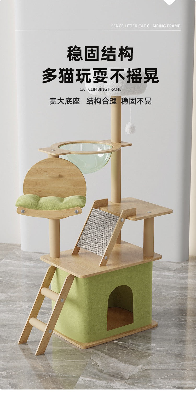 CatTree Multi-Level Large Wooden Cat Tree Condo With Scratching Post Bed Y21
