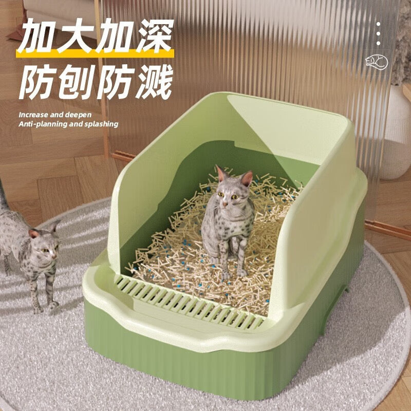 Hoopet Large Tall Open Top Cat Litter Box With High Sides And Scoop