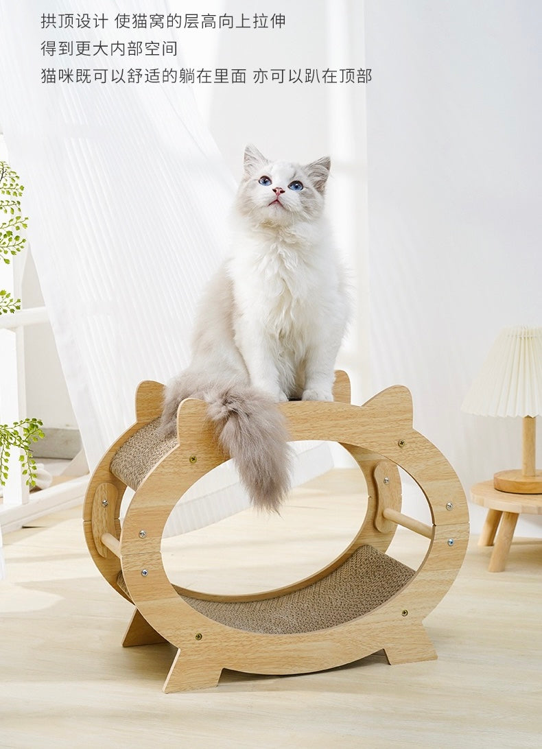 MiaoFairy Circle Wood Cute Cat Scratcher Bed