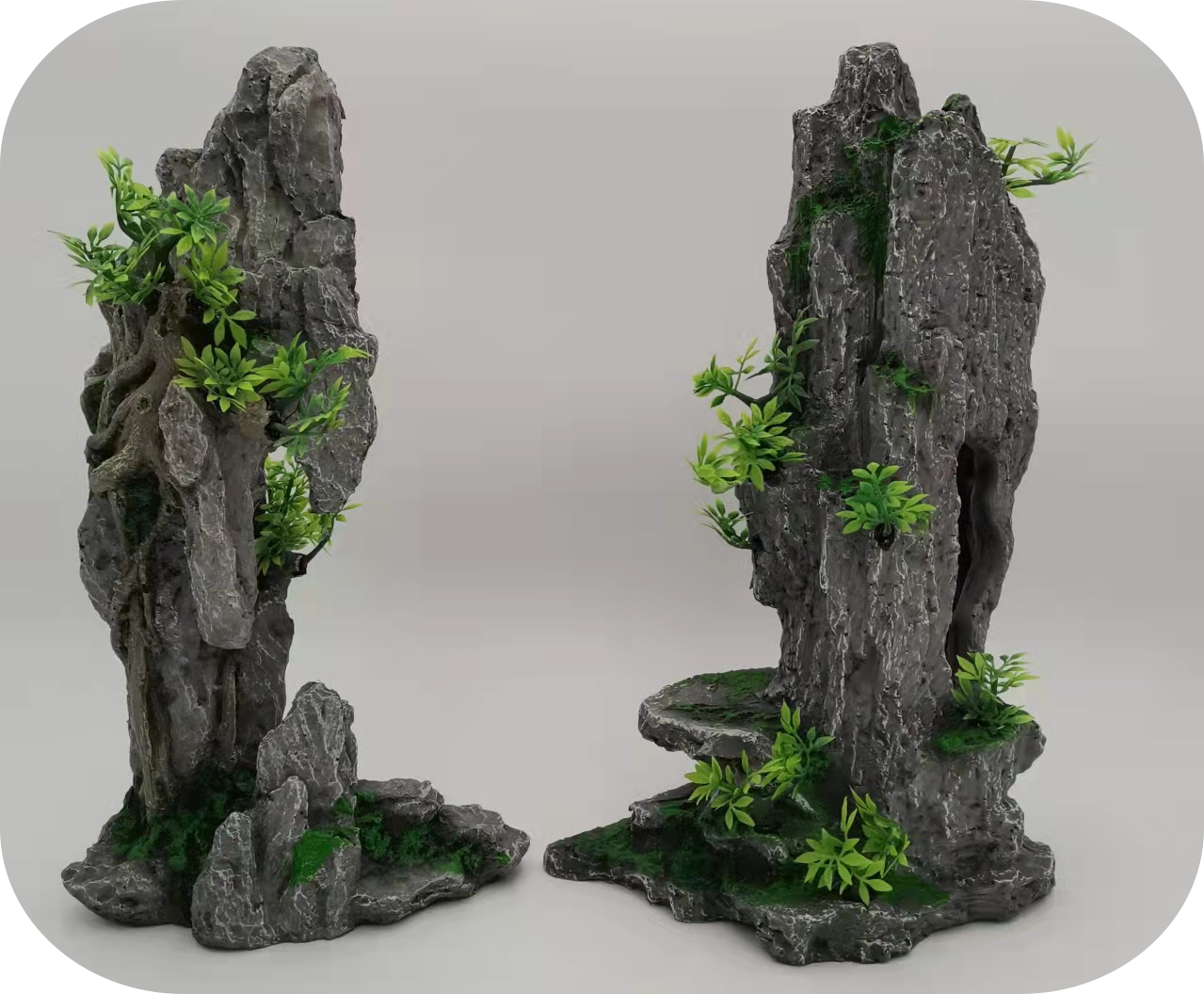 MagicalPet Aquarium Decorations Large and Tall Mountain View Stone Resin Fish Tank Decoration 2pcs