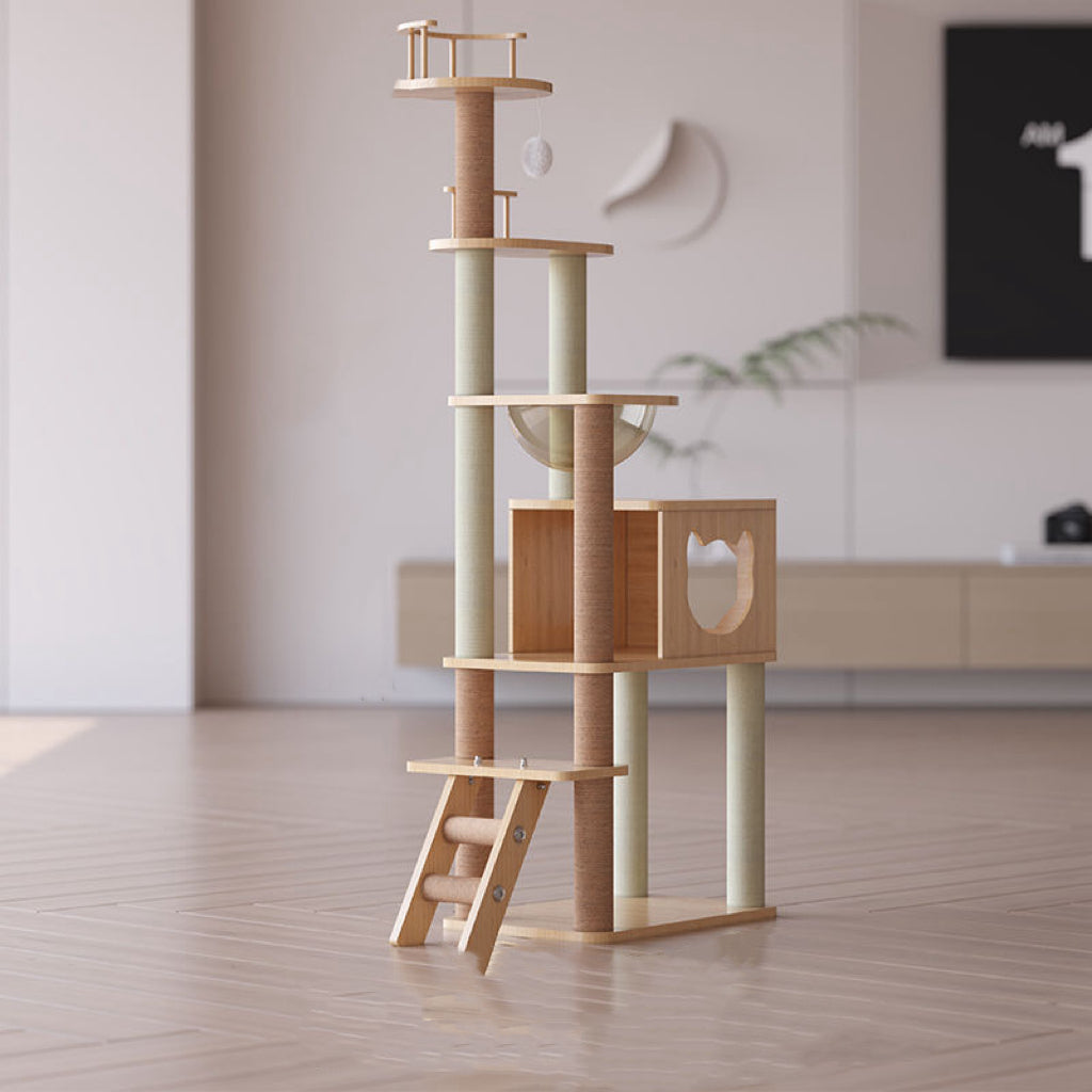 CatTree Large Wooden Cat Climbing Scratcher Cat Tree Tower With Clear Bowl ZM02
