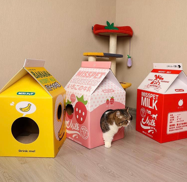 TinyPet Milk Box Shaped Cat Scratching House Bed