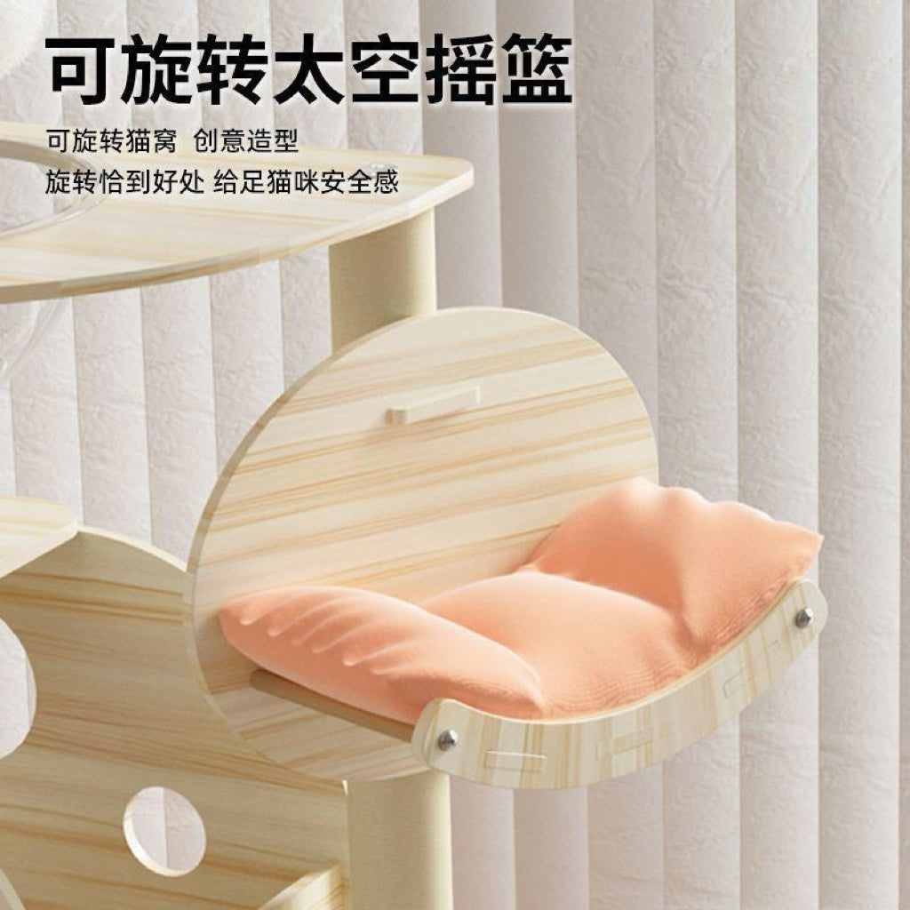 CatTree Modern Wooden Scratching Post Cat Tree Climbing Cat Tower With Clear Bowl TS01