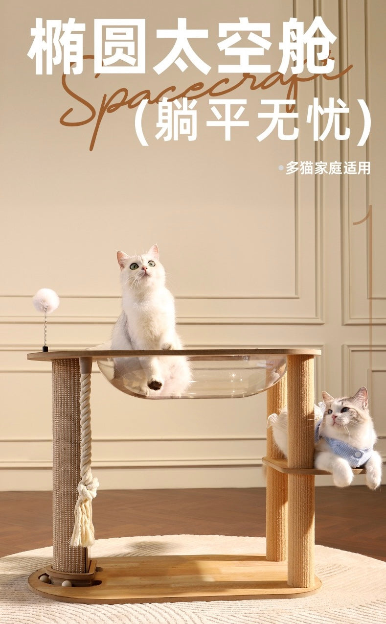 MiaoFairy Wood Cat Scratcher With Space Capsule Small Cat Tree