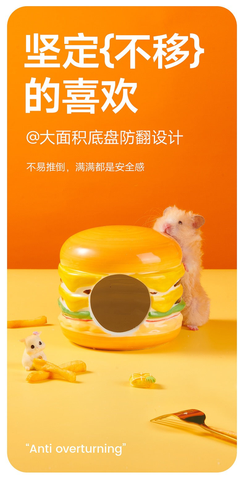 Carno Hamster Hamburger Shape Hideout Ceramic House For Small Pet