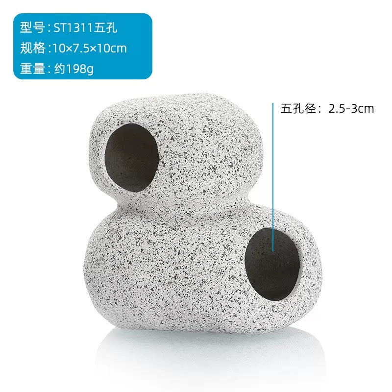 Aquarium Ceramic Rock Cave Hideout Multi-Hole Fish Breeding Shelter ST1311