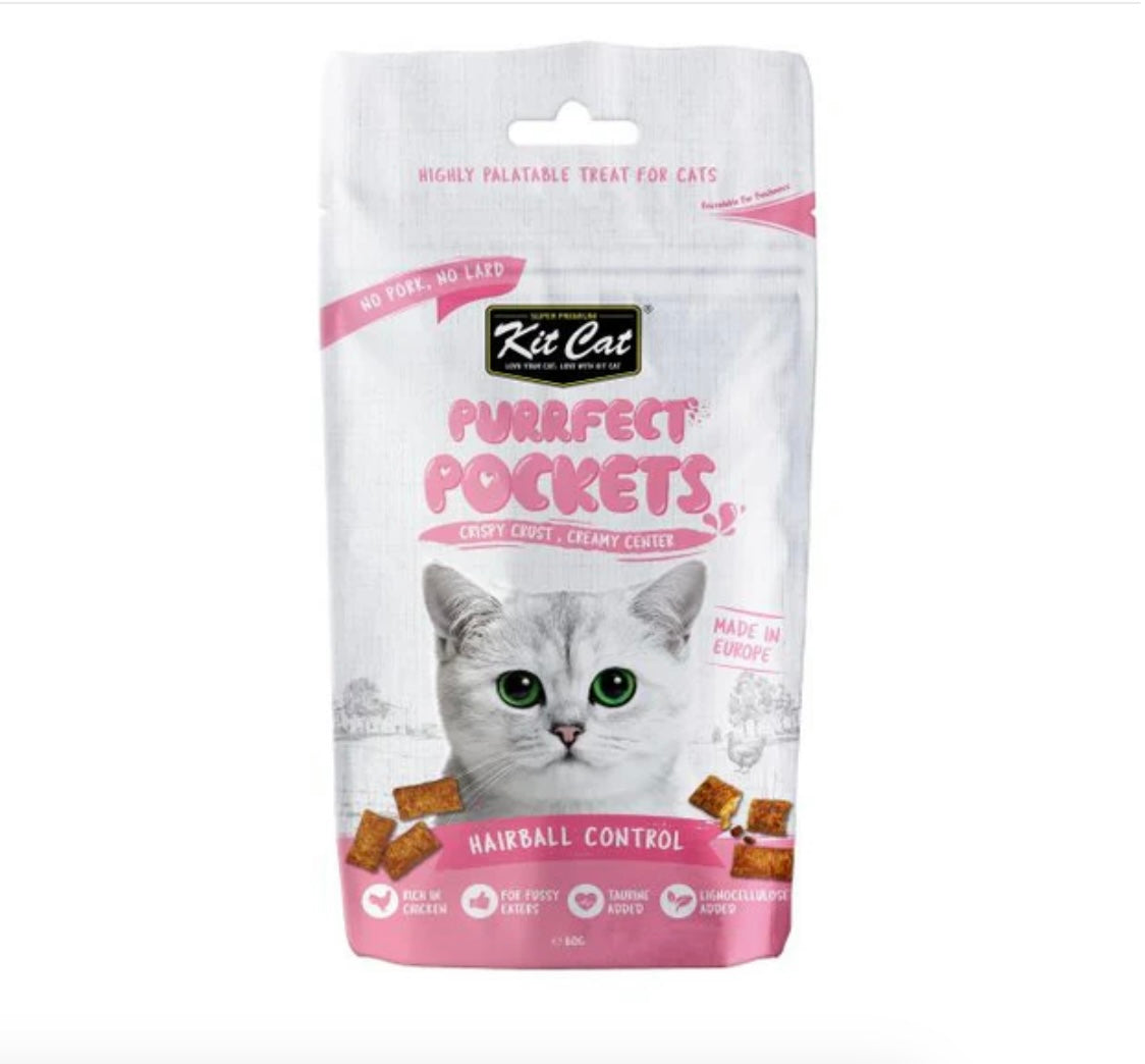 Kit Cat Purrfect Pockets Adult Cat Treat- Hairball Control
