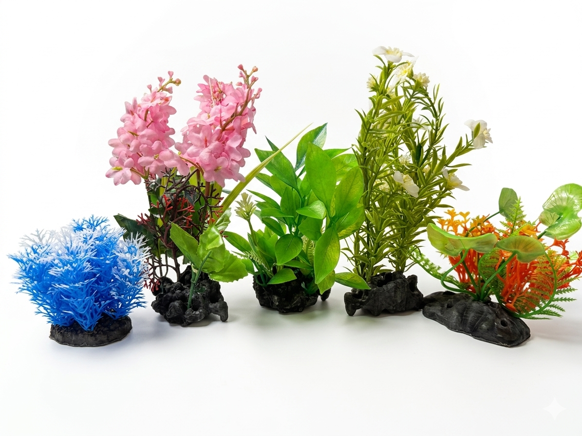 5-Pack Vibrant Mixed-Style Artificial Aquarium Plants Set