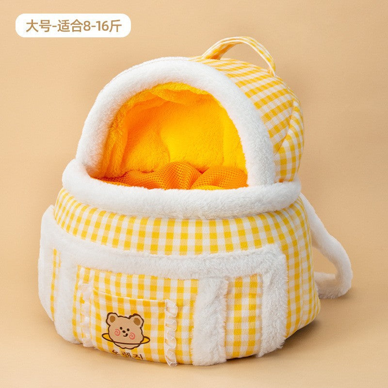 MagicalPet Soft Winter Plush Yellow Pet Backpack Outside Carrier Bag
