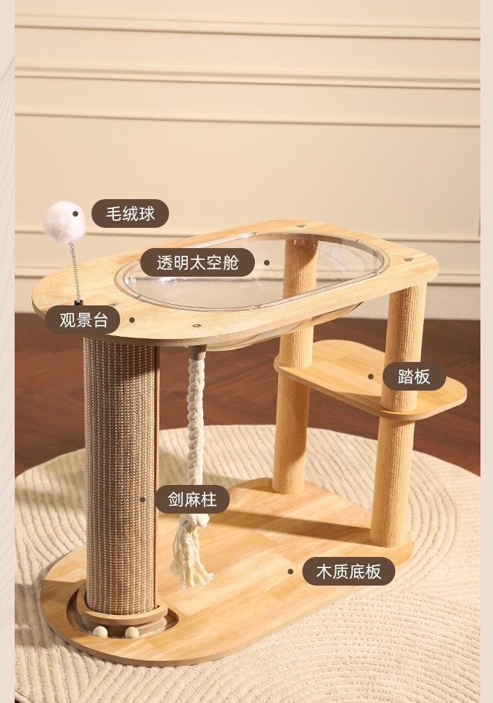 MiaoFairy Wood Cat Scratcher With Space Capsule Small Cat Tree