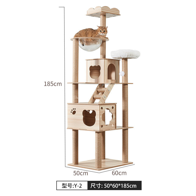 CatTree Multi-Pure Wood-Level Cat Tree Tower With Clear Bowl Y2