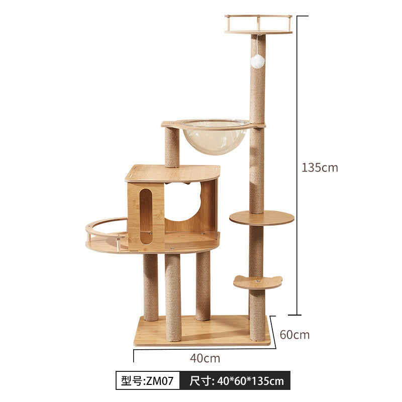 CatTree Large Wooden Cat Scratching Post With Clear Bowl Cat Tree Tower ZM07