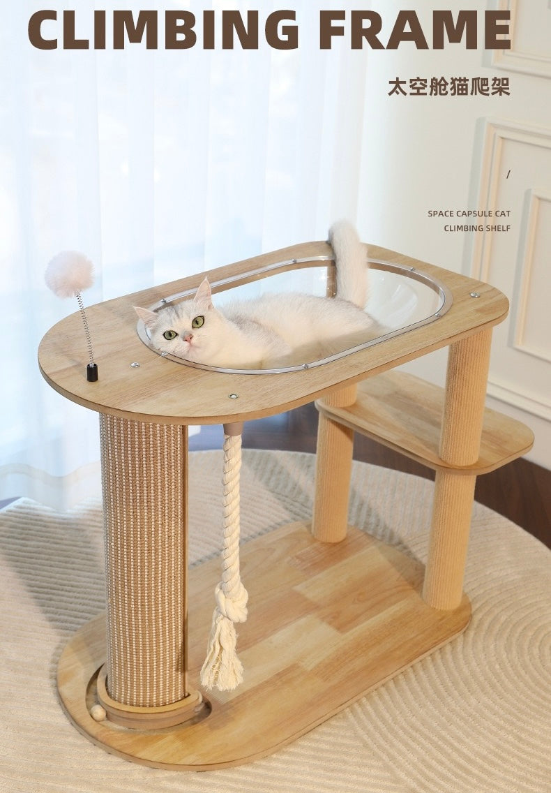 MiaoFairy Wood Cat Scratcher With Space Capsule Small Cat Tree