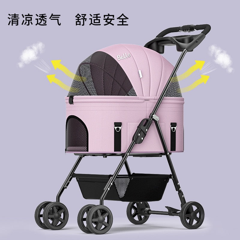 Bello Large 3-in-1 Pet Strollers with Detachable Carrier Foldable Travel Pet Stroller SP02F-L Black