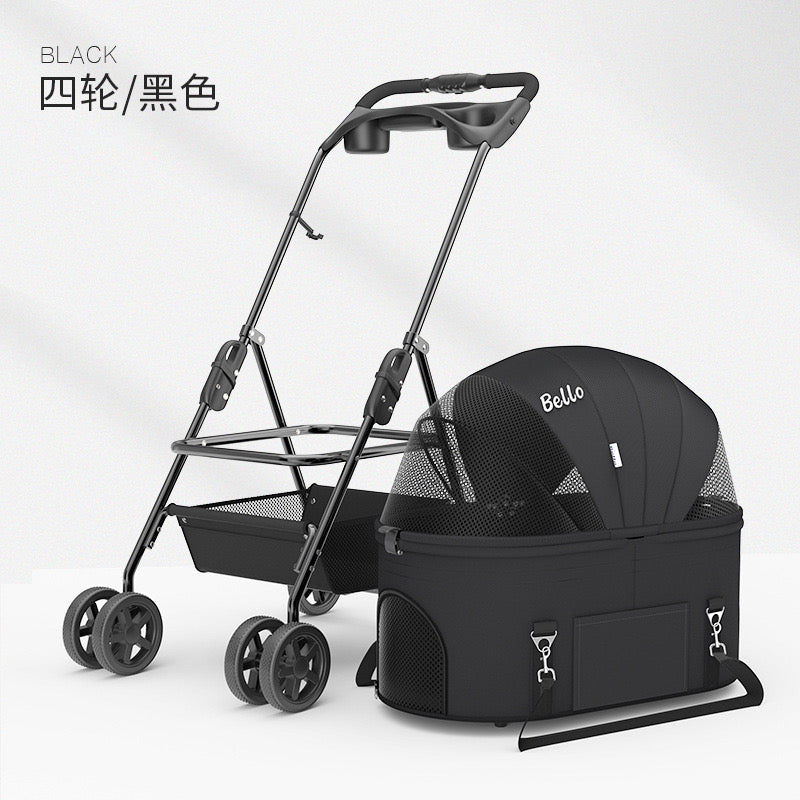 Bello Large 3-in-1 Pet Strollers with Detachable Carrier Foldable Travel Pet Stroller SP02F-L Black