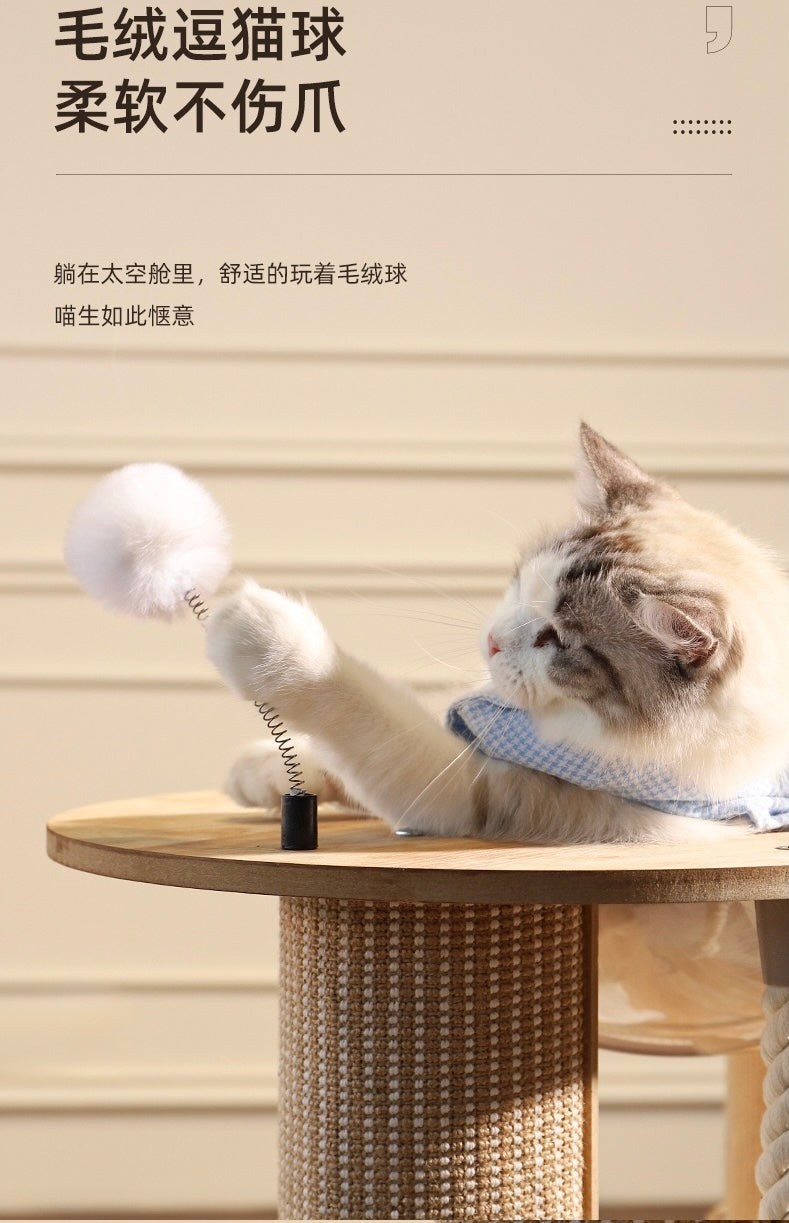MiaoFairy Wood Cat Scratcher With Space Capsule Small Cat Tree