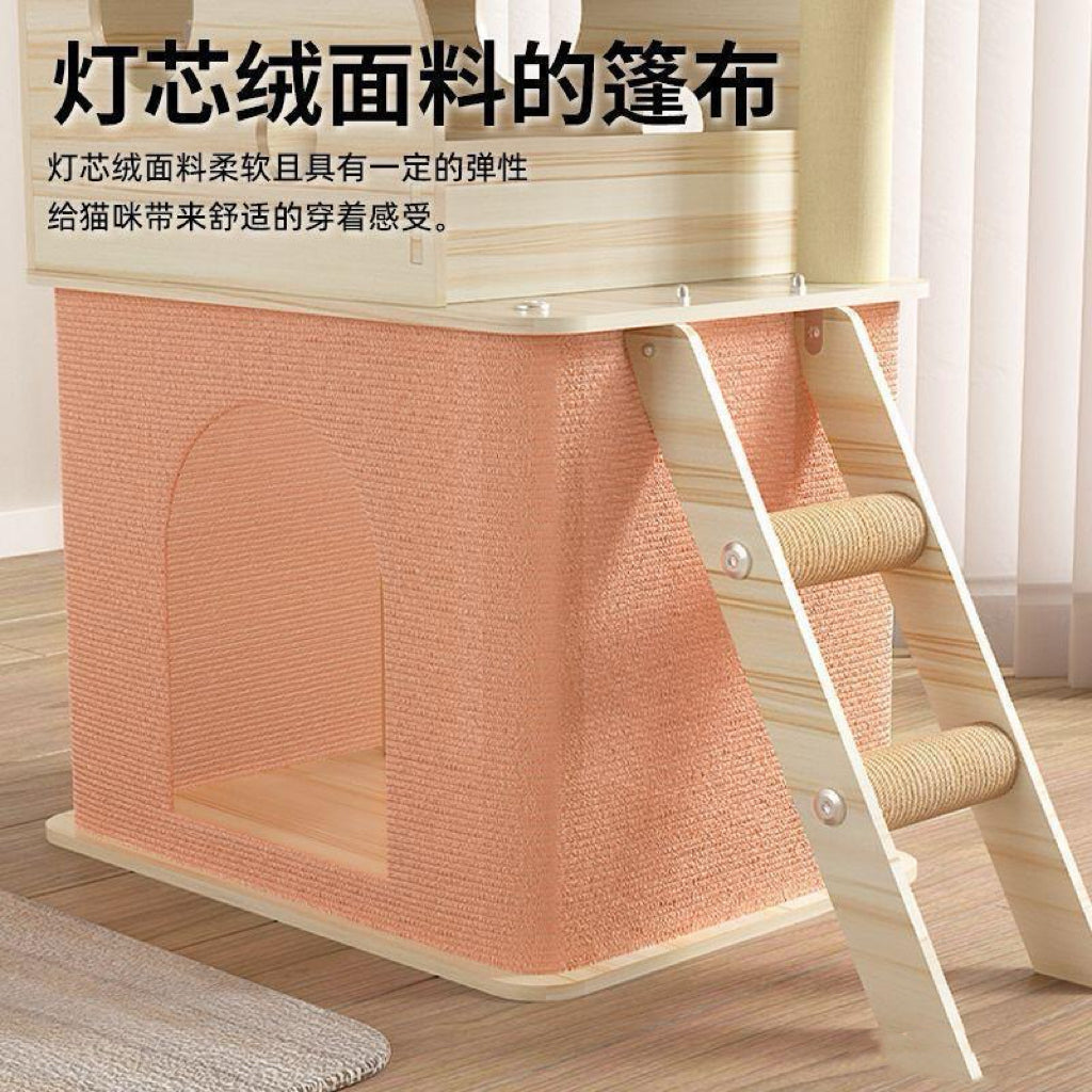 CatTree Modern Wooden Scratching Post Cat Tree Climbing Cat Tower With Clear Bowl TS01
