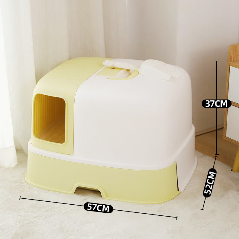 Hoopet Enclosed Cat Litter Box With Dual Entry Scoop And Activated Carbon(Yellow)