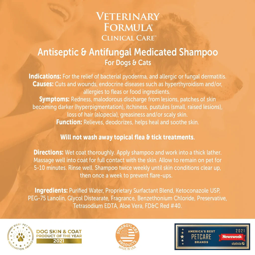 SynergyLabs Veterinary Formula Clinical Care Antiseptic&Antifungal Medicated Shampoo For Cats Dogs 16oz