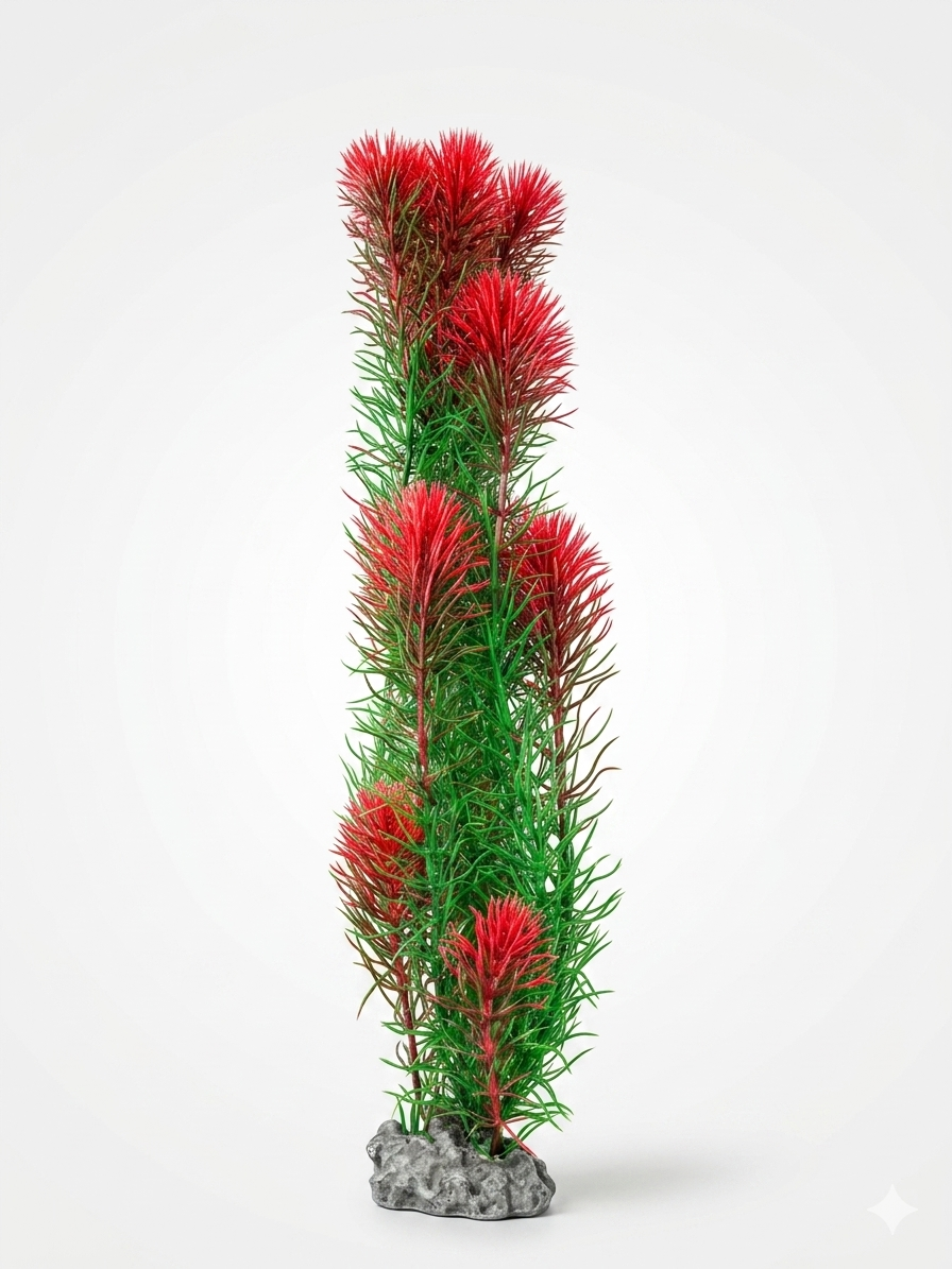 Tall Red-Crown Spiky Artificial Aquarium Plant Fish Tank Decoration