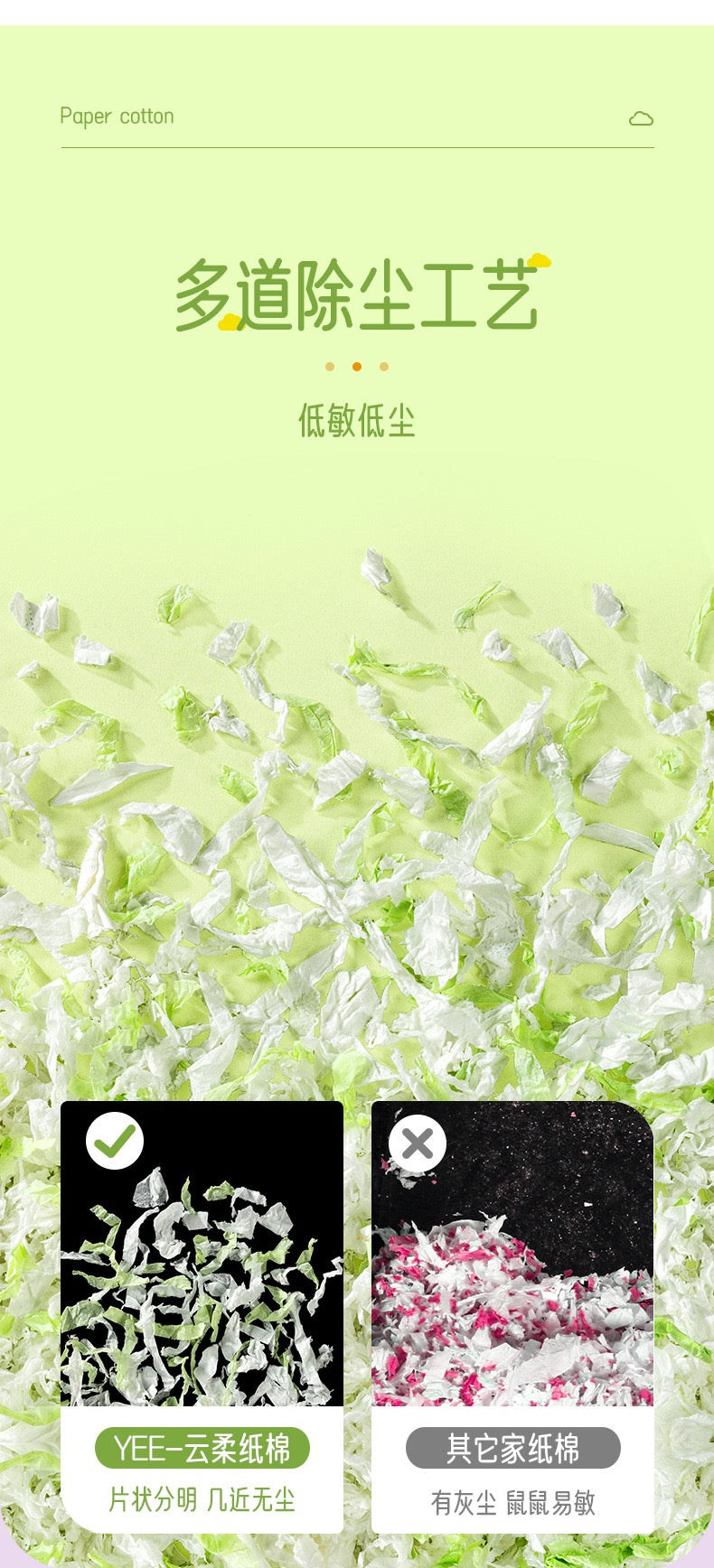Yee Spring Meadows Dust-Free And Odor Control Natural Paper Cotton Hamster Bedding For Small Pets 450g