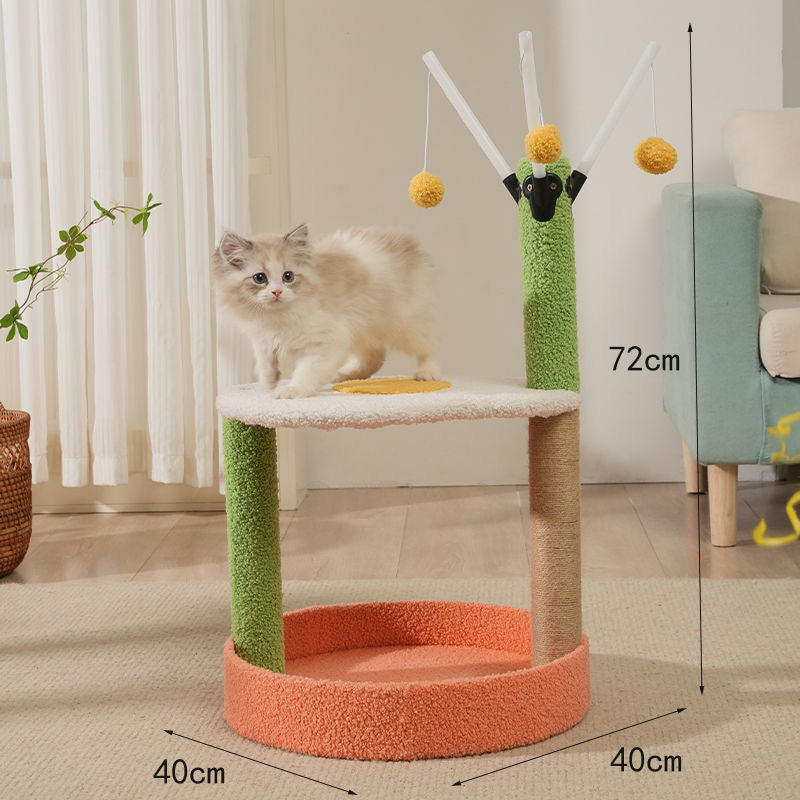 MiaoFairy Tomato Egg Shaped With Dangling Balls Scratching Post And Climbing Cat Tree