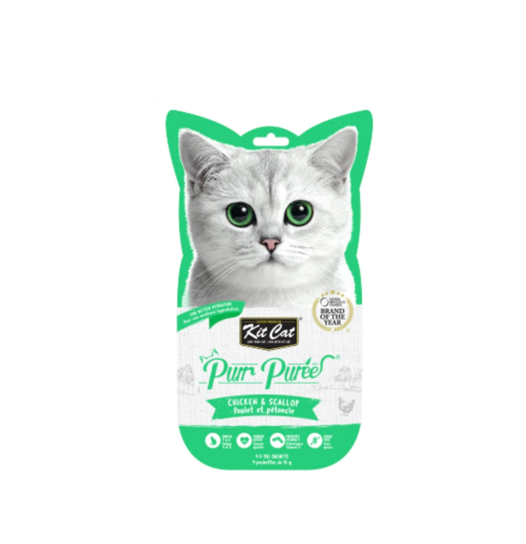 Kit Cat Purr Puree Chicken & Scallop Lickable Cat Treat - 4 x 15g