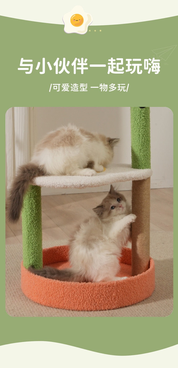 MiaoFairy Tomato Egg Shaped With Dangling Balls Scratching Post And Climbing Cat Tree