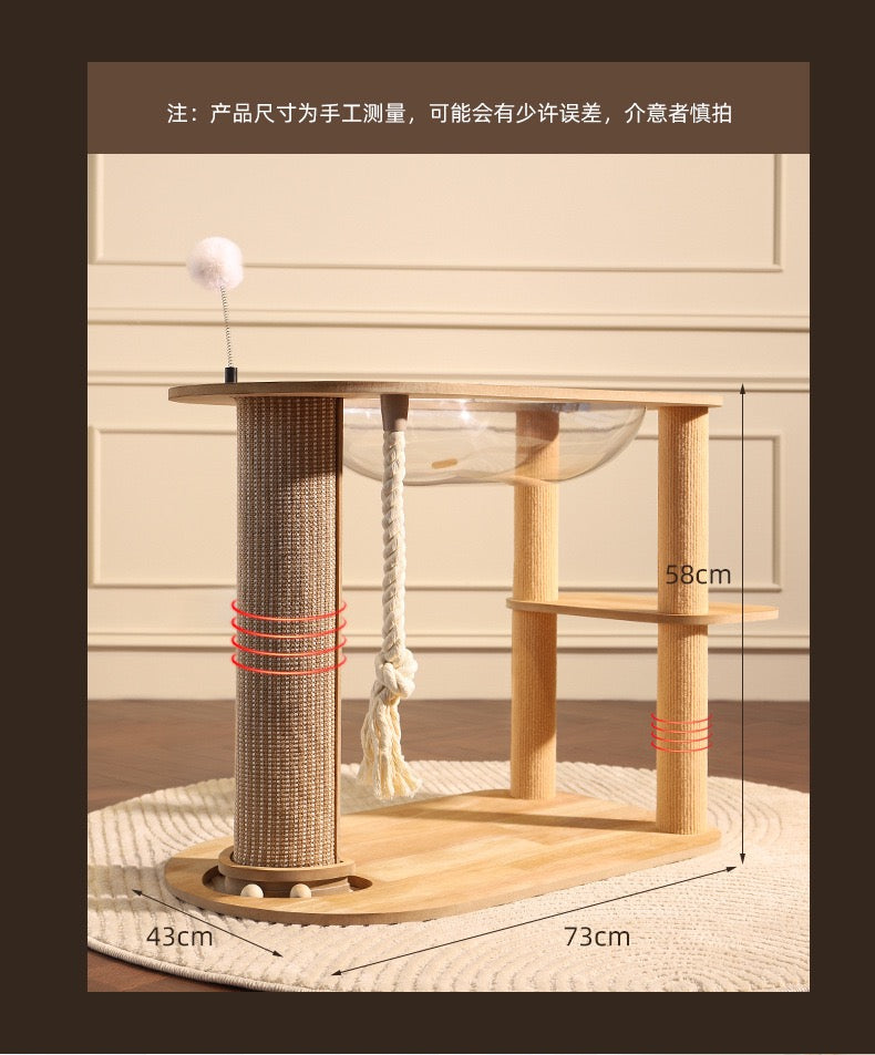 MiaoFairy Wood Cat Scratcher With Space Capsule Small Cat Tree
