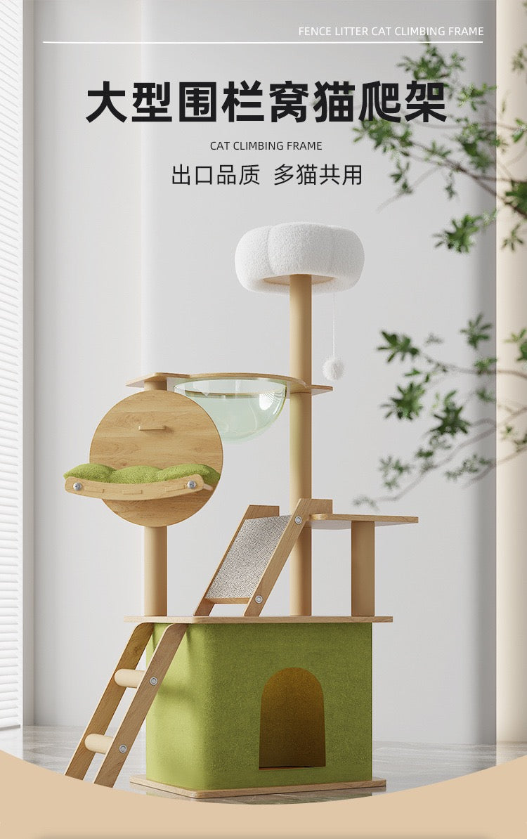 CatTree Multi-Level Large Wooden Cat Tree Condo With Scratching Post Bed Y21