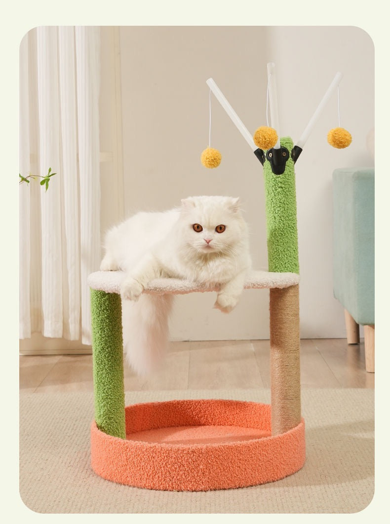 MiaoFairy Tomato Egg Shaped With Dangling Balls Scratching Post And Climbing Cat Tree
