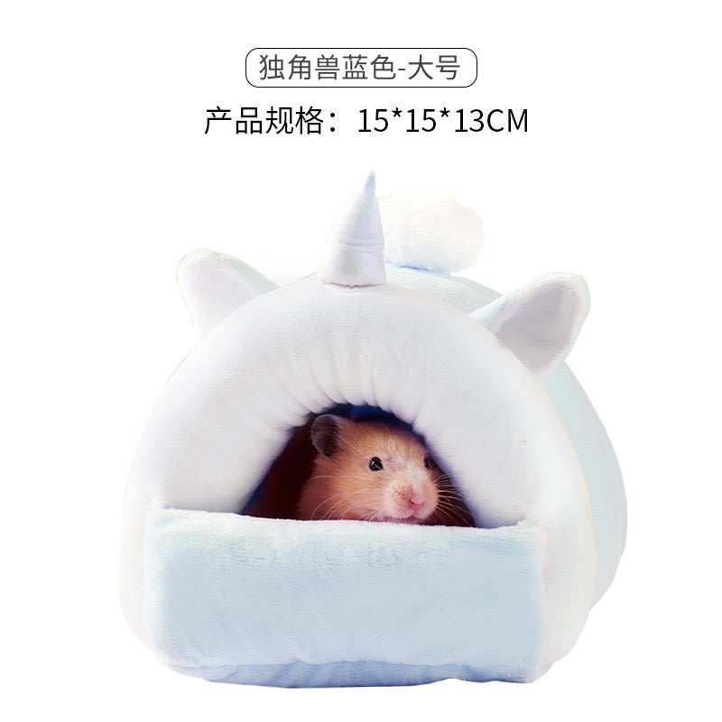 Yee Blue Unicorn Hamster Warm Bed Cave Hideout And Small Pet House