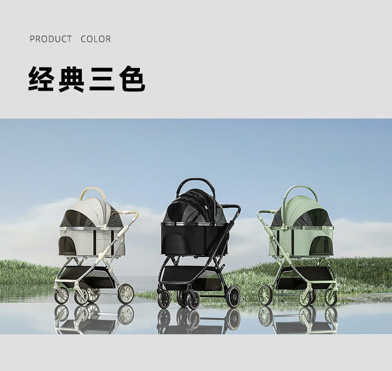 Bello Large 3-In-1 Cat Dog Stroller with Detachable Carrier Universal Wheel VM07 Black
