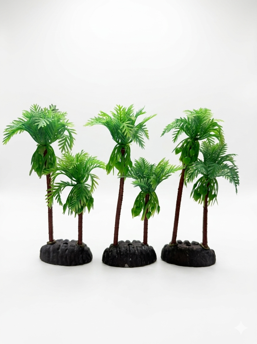 3-Pack Artificial Palm Tree Aquarium Plants Fish Tank Decoration