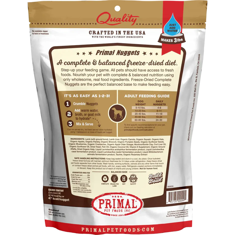 Primal Freeze-Dried Lamb Nuggets Dog Food Dog Treat 14oz