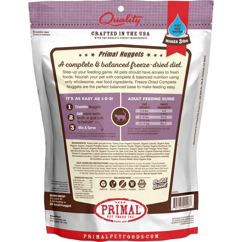 Primal Freeze-Dried Turkey Nuggets Cat Food Cat Treat 14oz