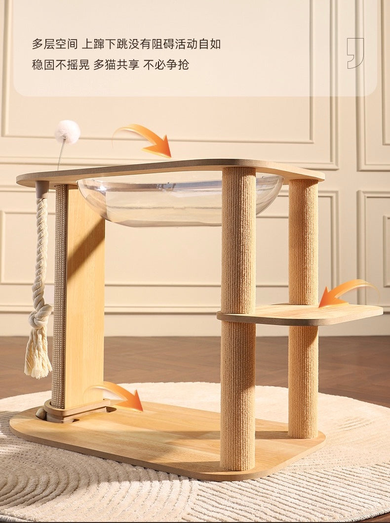 MiaoFairy Wood Cat Scratcher With Space Capsule Small Cat Tree