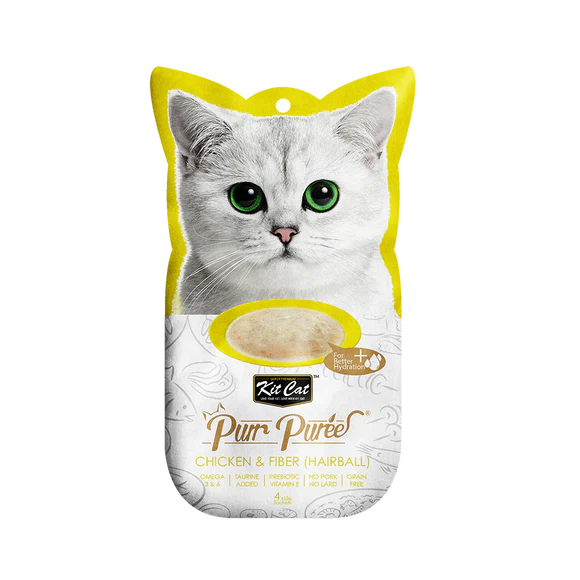 Kit Cat Purr Puree - Chicken & Fiber Hairball Control Cat Treat - 4 x 15g