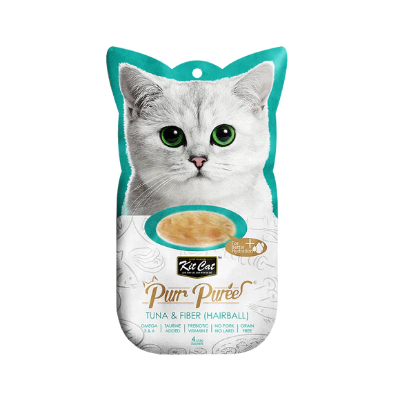 Kit Cat Purr Puree - Tuna & Fiber Hairball Control Cat Treat - 4 x 15g