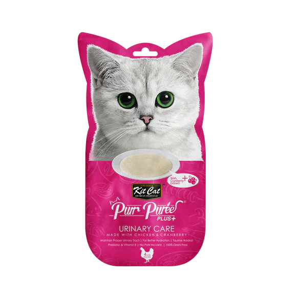 Kit Cat Purr Puree Plus - Chicken & Cranberry Urinary Care Cat Treat - 4 x 15g