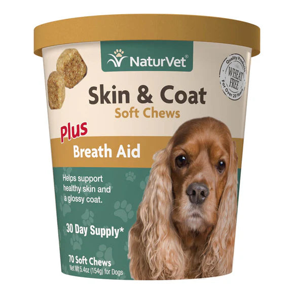 NaturVet Skin & Coat Soft Chews For Dogs 70 Soft Chews