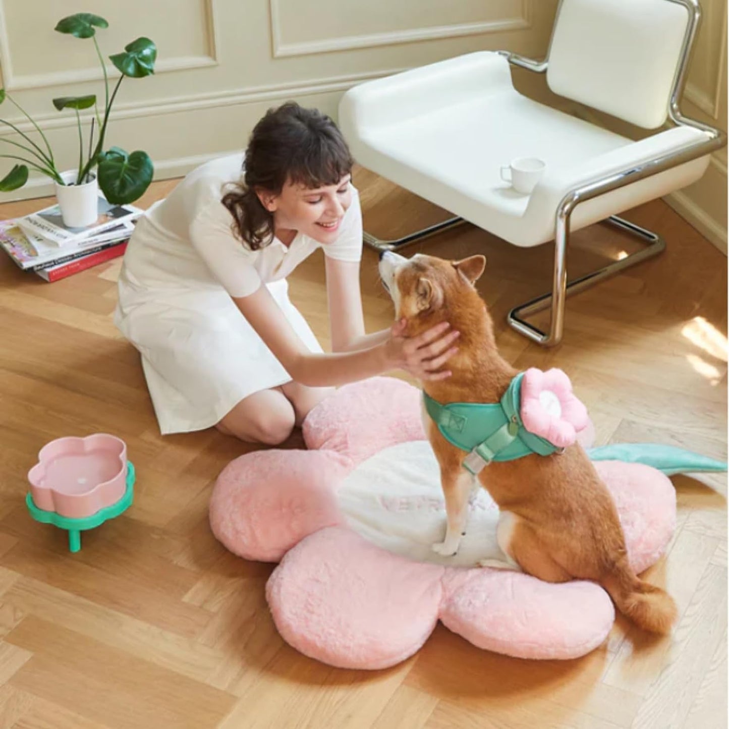 VETRESKA Flora Pets Bed for Medium Small Dogs Cats And Washable Bed Sofa Supportive Pet Bed Bolster