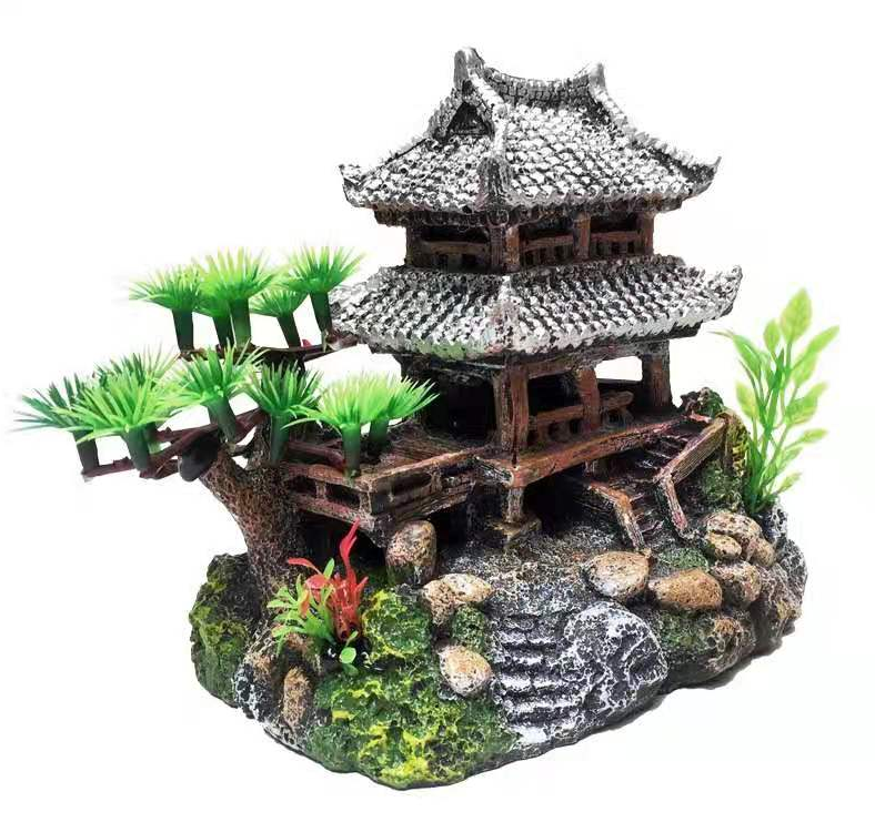 MagicalPet Aquarium Mountain View With Tree House Cave Bridge Aquarium Ornament