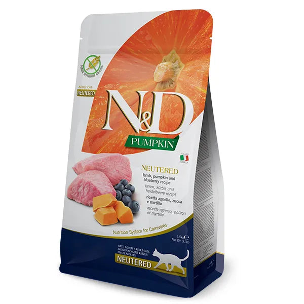 Farmina N&D Pumpkin Adult Neutered Cat Dry Food - Lamb, Blueberry 11lb