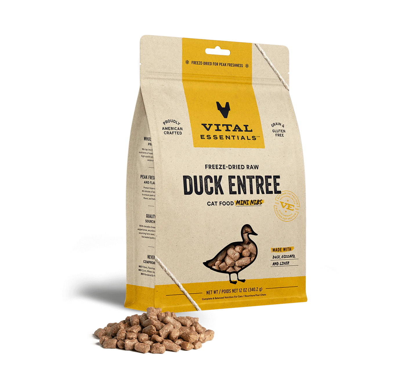 Vital Essentials Freeze-Dried Duck Nibbles Cat Food Cat Treat 12oz